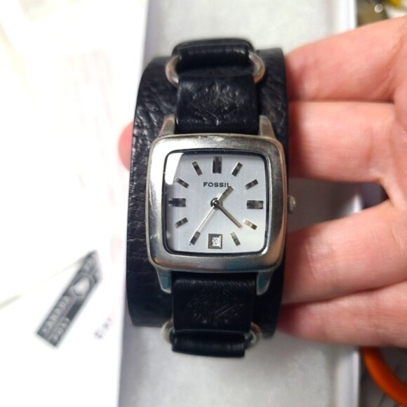 Fossil Watch Unisex JR8184 Genuine Leather Black Silver Steel Interchangeable - Picture 3 of 7